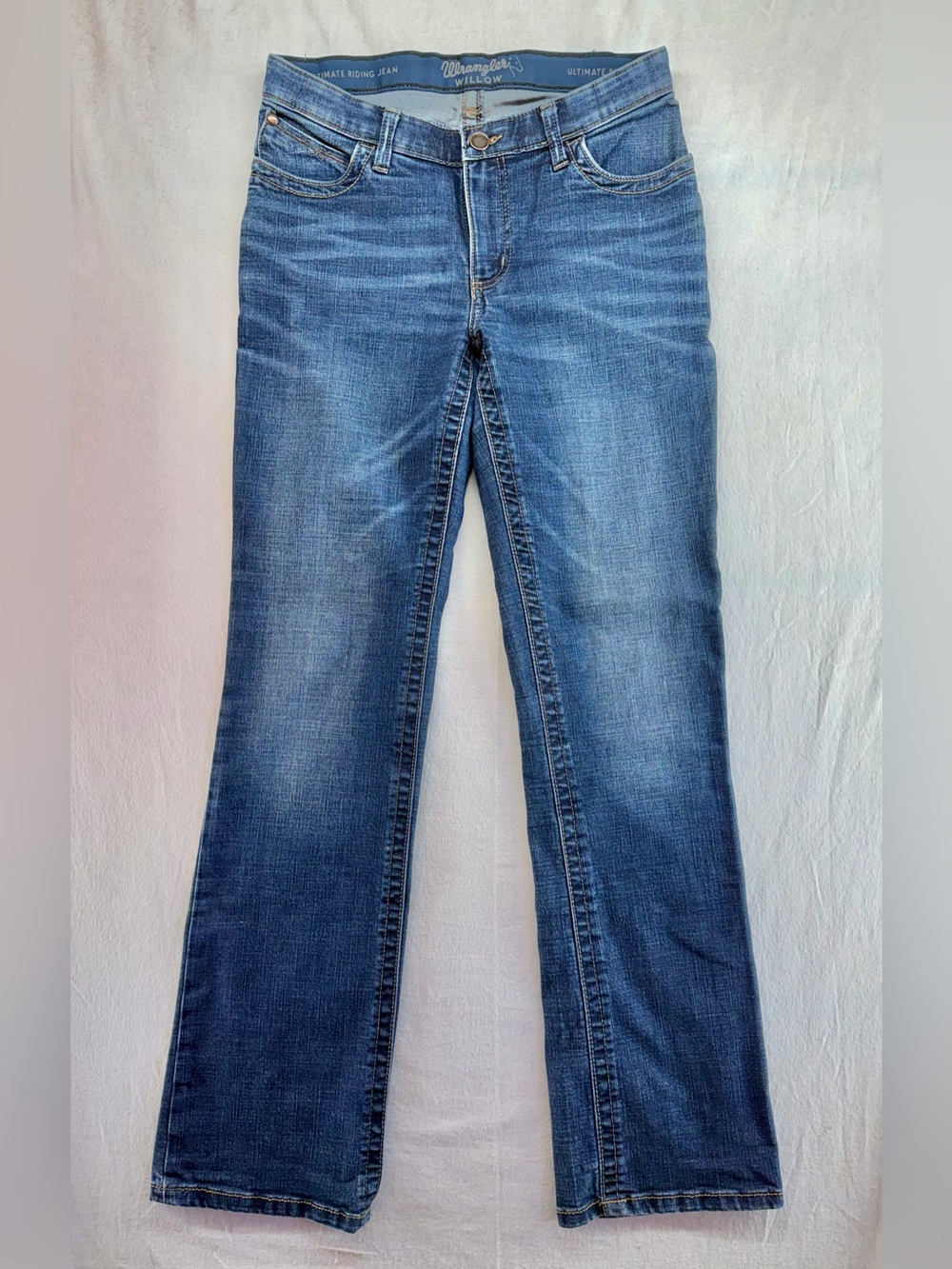 Wrangler Willow Ultimate Riding Jeans Mid Rise Bootcut Blue Denim Size 7